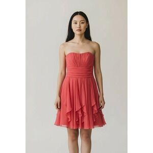 David's Bridal Bridesmaid Dress Size 2 Salmon F14169 Chiffon Prom Wedding Formal